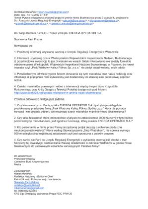 [VIDEO] Wiatraki pracują bez odbioru, działalność energetyczna bez koncesji we współpracy z ENERGA OPERATOR S.A. w gminie Nowe Skalmierzyce w Wielkopolsce!