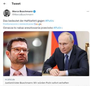 Nakaz aresztowania dla Putina wydany przez Międzynarodowy Trybunał Karny