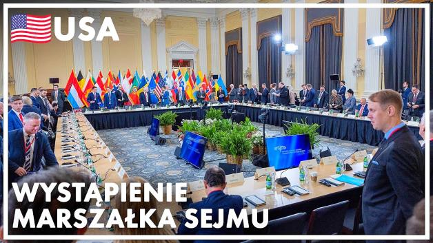 [VIDEO] Wystąpienie Marszałka Sejmu podczas spotkania przewodniczących parlamentów Państw NATO w Waszyngtonie